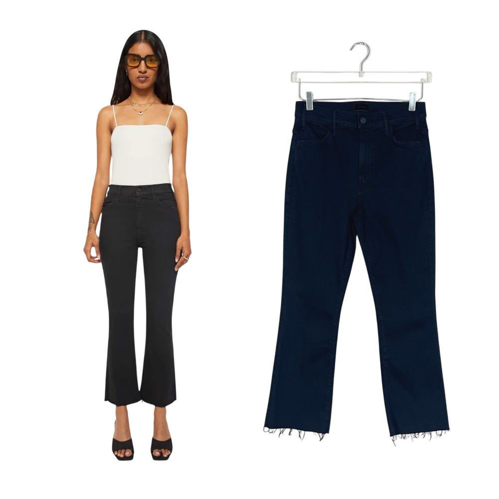 MOTHER | Lil Hustler Not Guilty Black Wash Ankle Fray Crop Flare Jeans Size 29